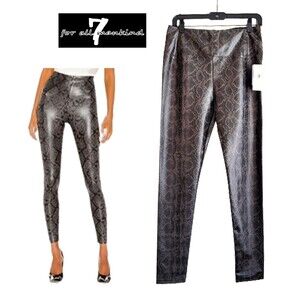 7 FOR ALL MANKIND NEW Snakeskin Coated Faux Leather Panel Legging